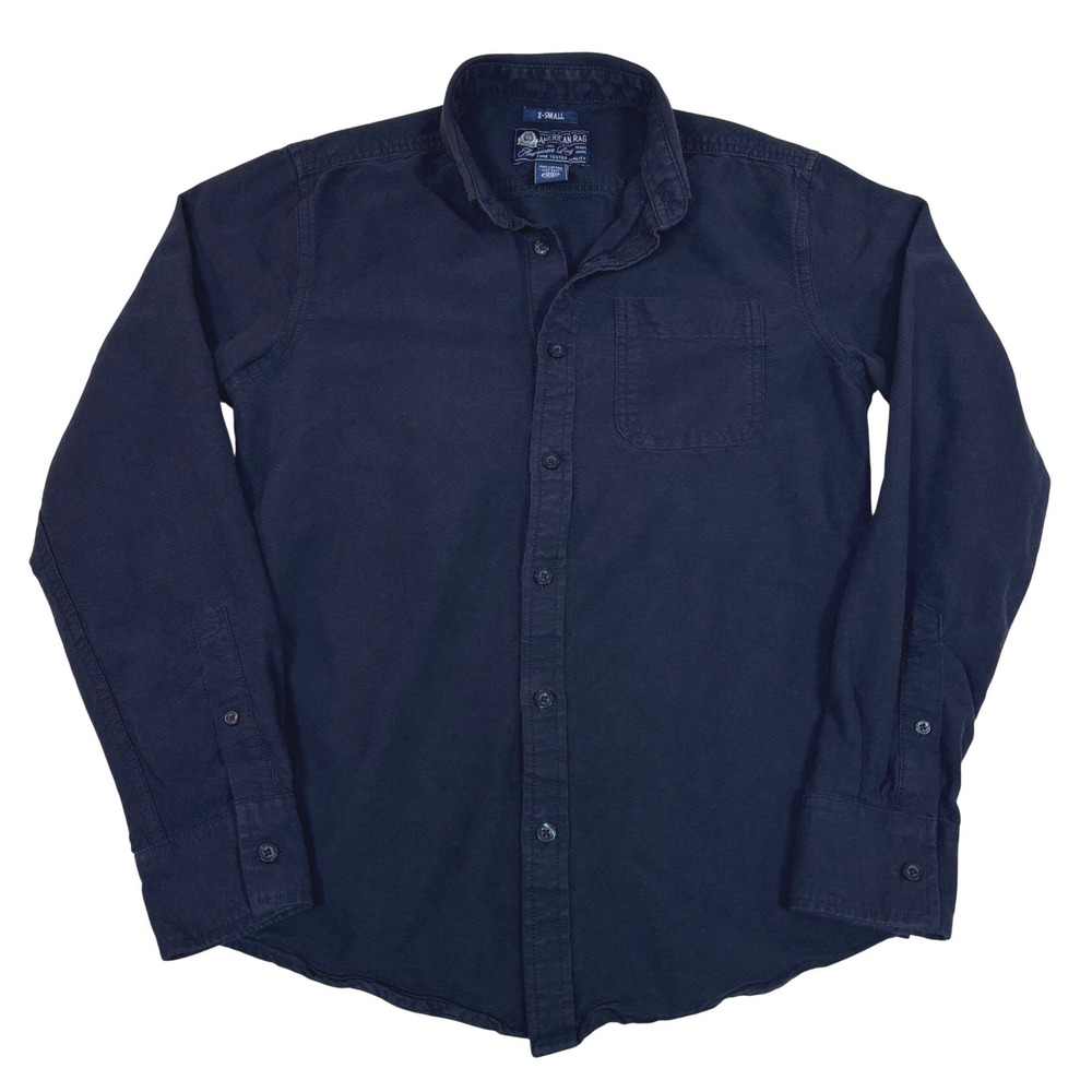American Rag Mens XS Navy Blue Cotton Long Sleeve Button Down Shirt Chest Pocket